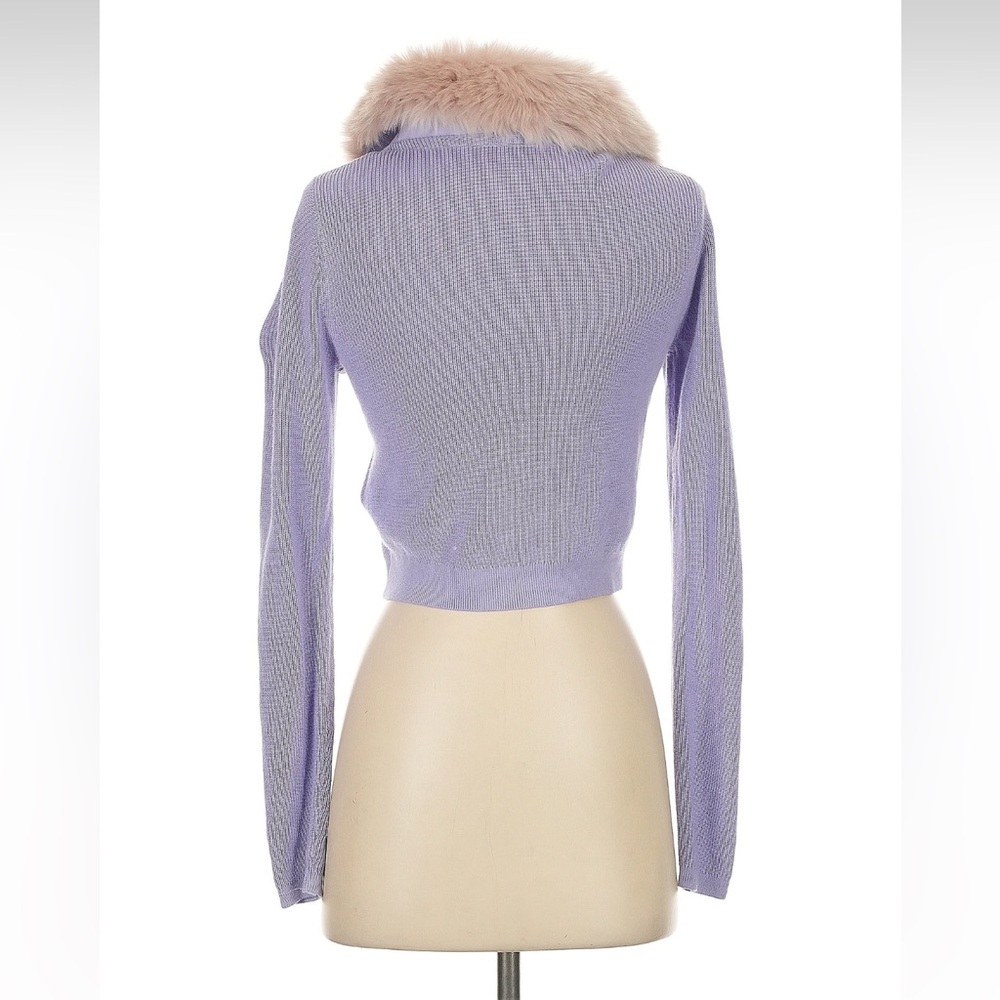 & Other Stories Lavender Faux-Fur Collar Knit Fitted Cardigan Sweater - Picture 6 of 7
